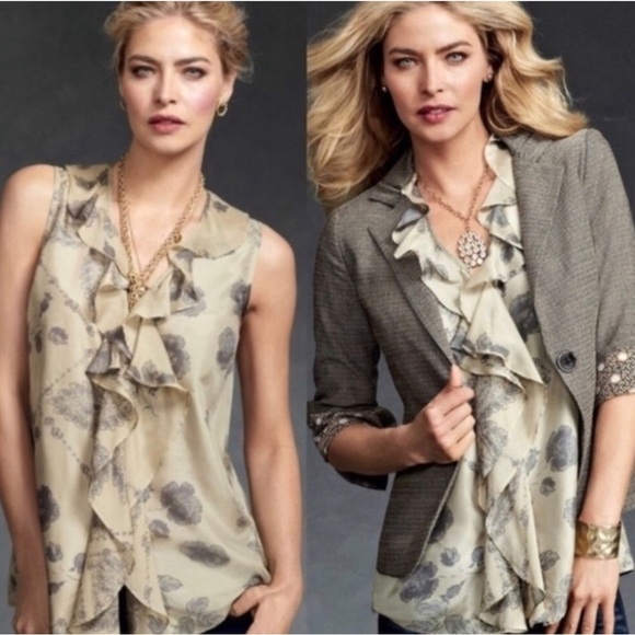 CABI STYLE #149 Silk Tranquil Floral Sleeveless Ruffle Top Size Small - Picture 3 of 11
